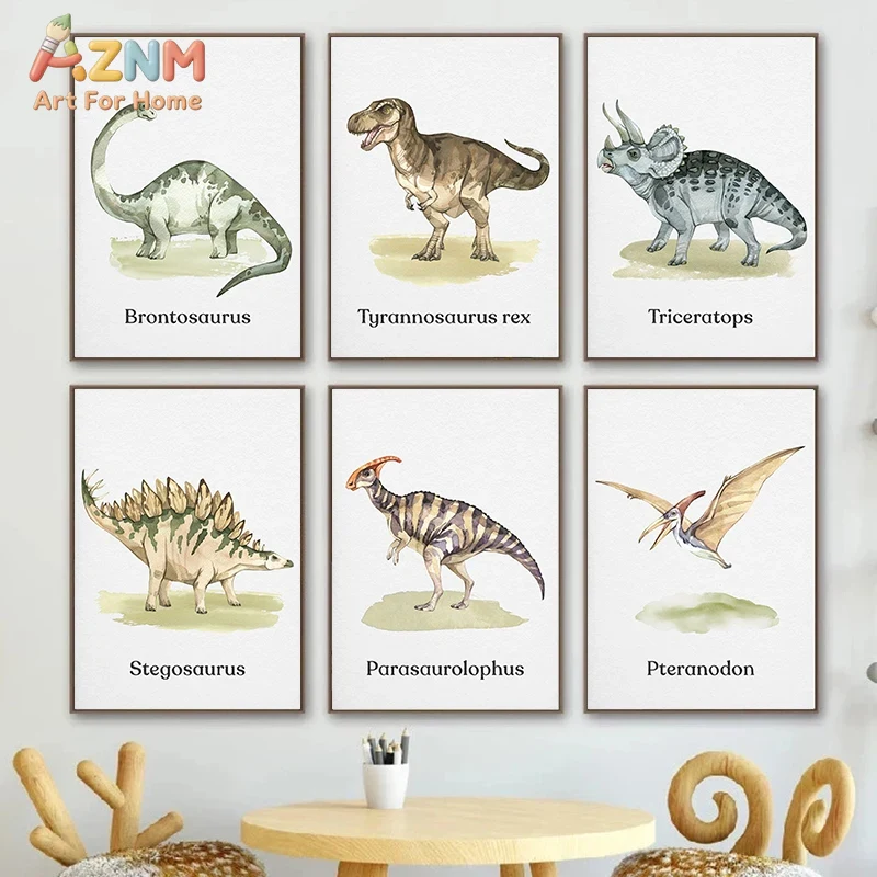 ภาพวาดไดโนเสาร์สีน้ำบนผ้าใบสำห - Kids Education Name บทวิจารณ์และราคา