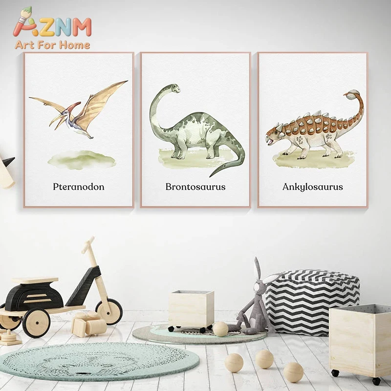 ภาพวาดไดโนเสาร์สีน้ำบนผ้าใบสำห - Kids Education Name บทวิจารณ์และราคา